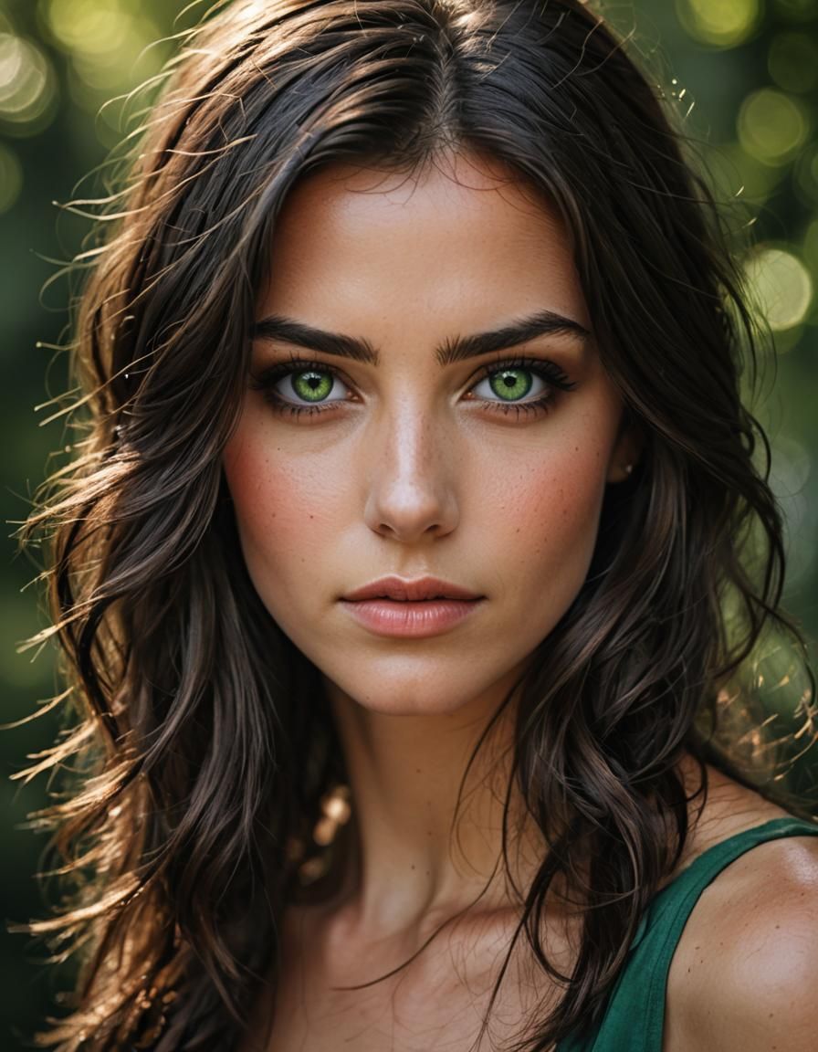Portrait of a Gorgeous Brunette with Green Eyes