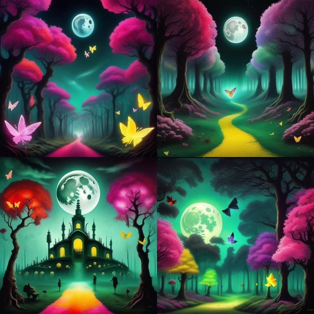 Surreal Neon Forest Dreamscape in Psychedelic Style