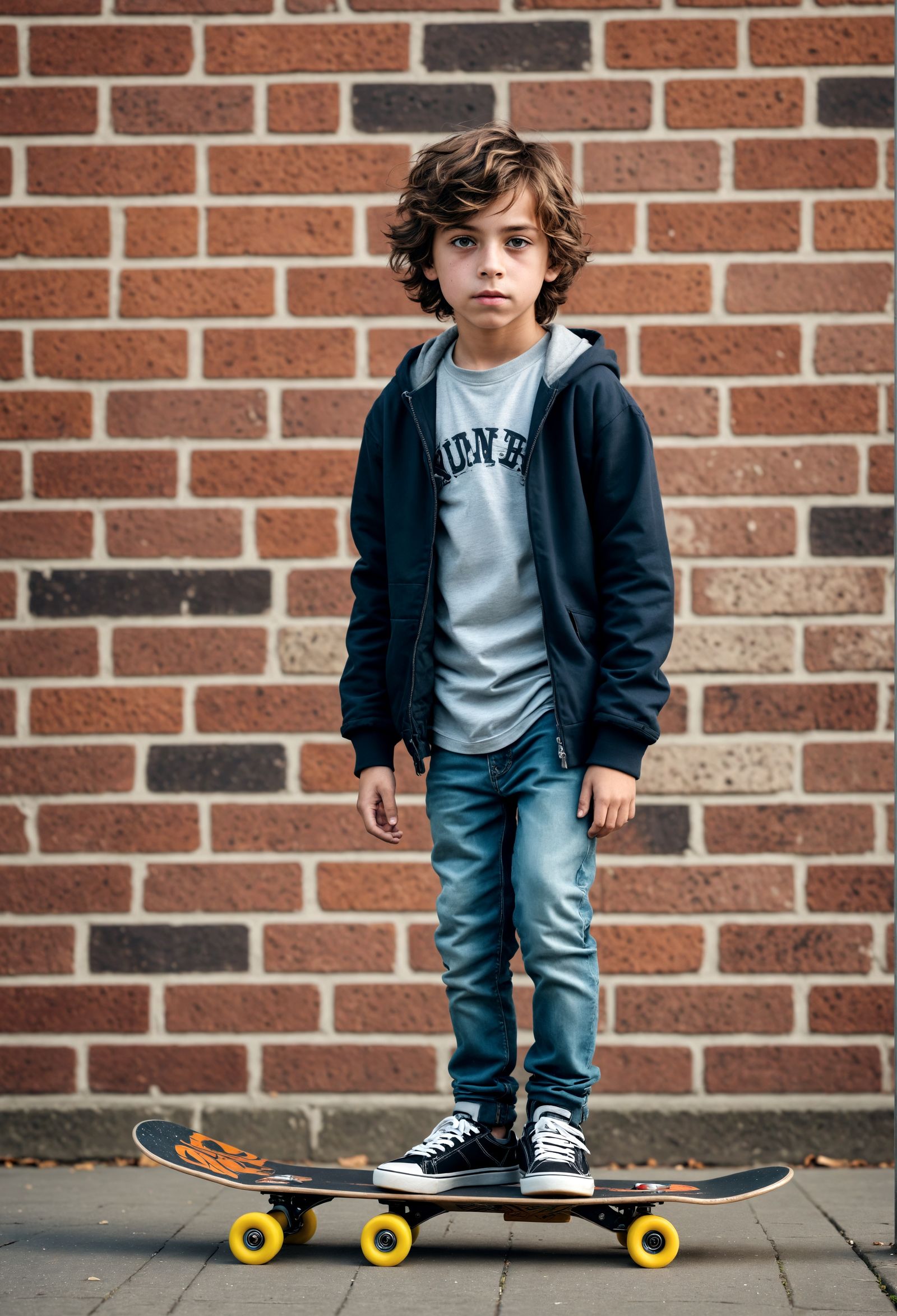 Hyperrealistic Kid on Skateboard in City Park