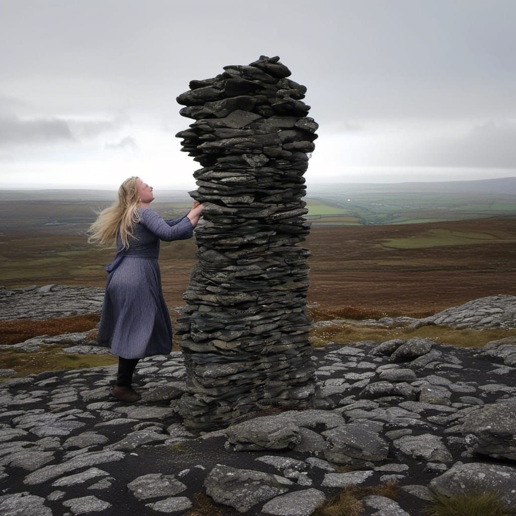 Girl on Rocky Hillside in The Burren, Ireland