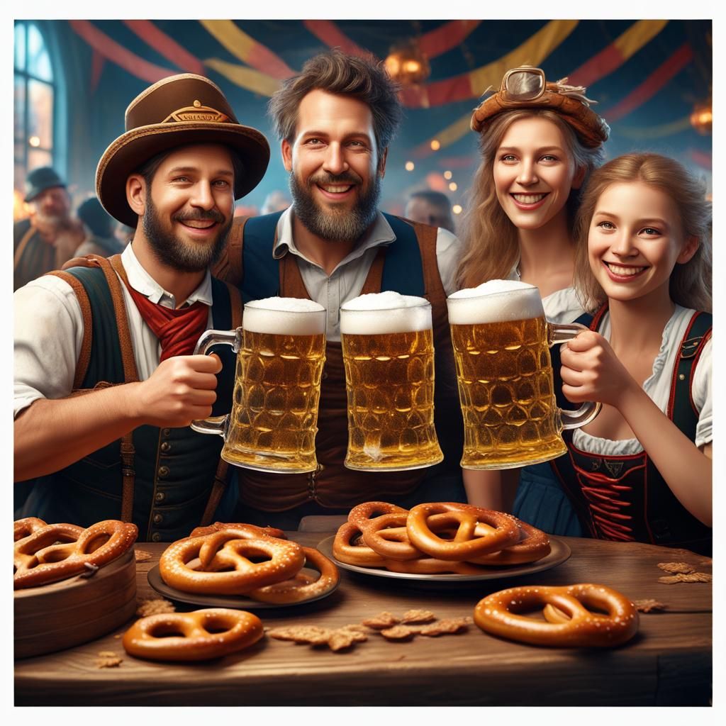 Oktoberfest Celebration with Beer and Pretzels