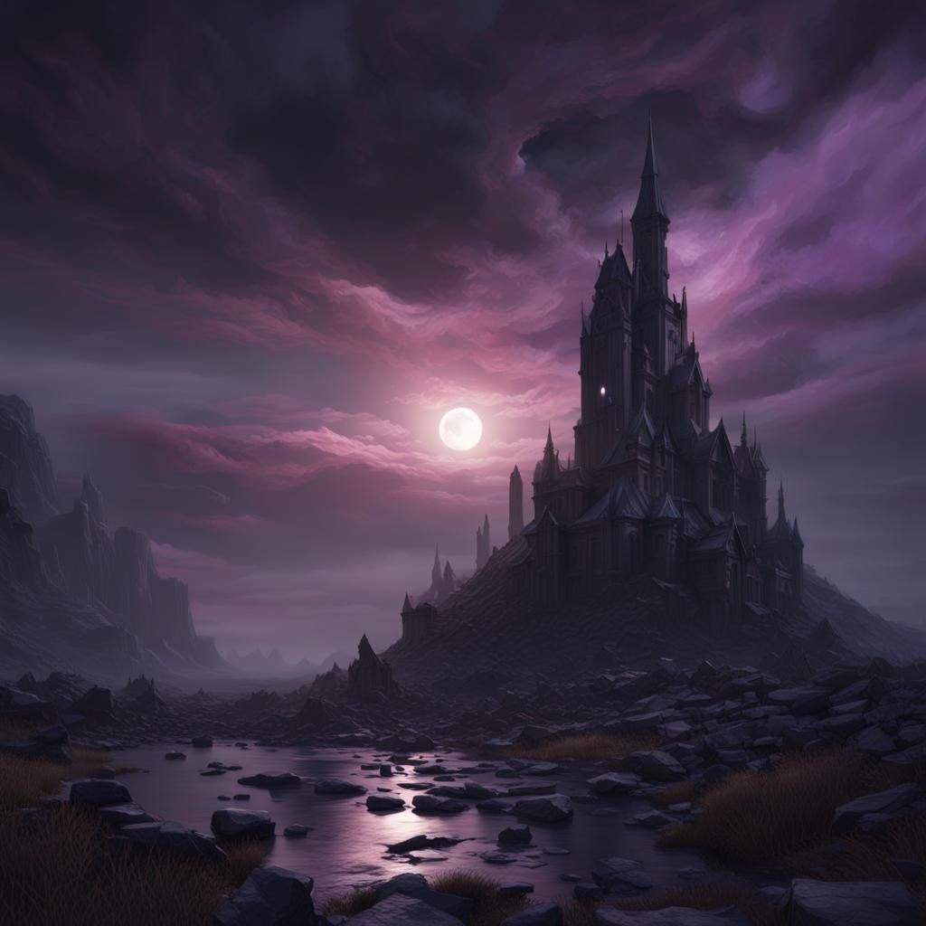 Dark Moonrise After Storm: Fantasy Art in 8K