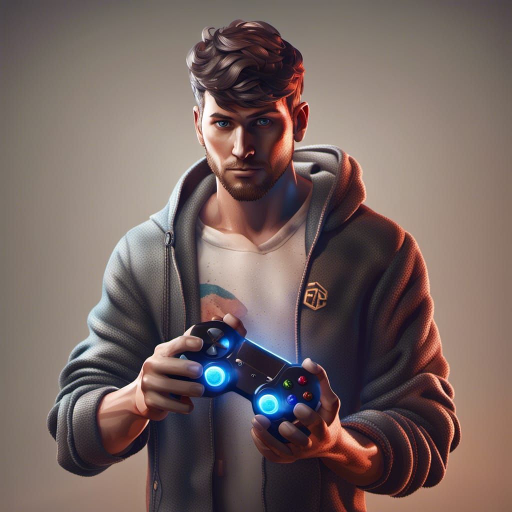 Pixel Art Logo of Gamer Holding Controller