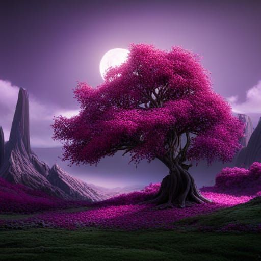 Magnolia Tree in Space: Detailed Fantasy Concept Art