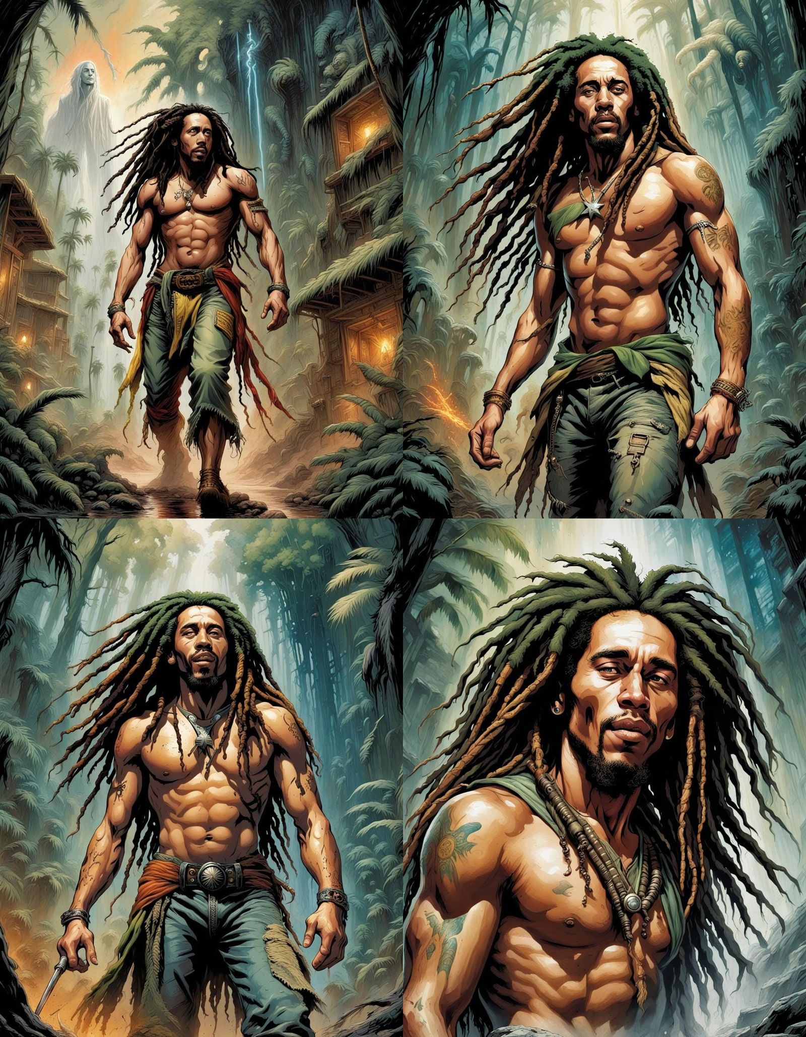 Bob Marley Portrait in Comic Book Art Style