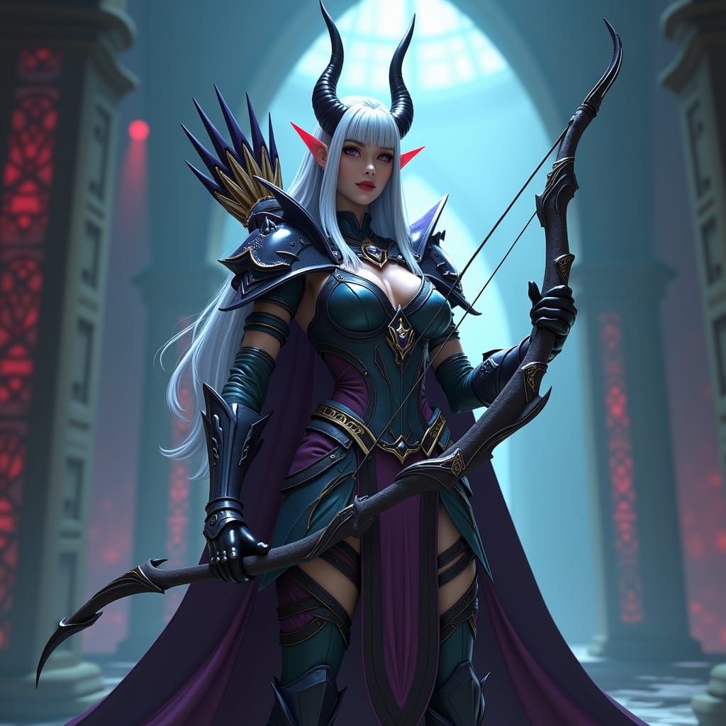 Sylvanas as High Elf Dark Ranger in 3D Anime Art