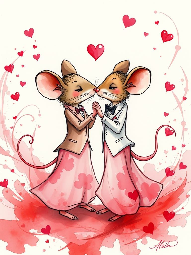 Elegant Mice Tango in Dreamy Pastel Hues