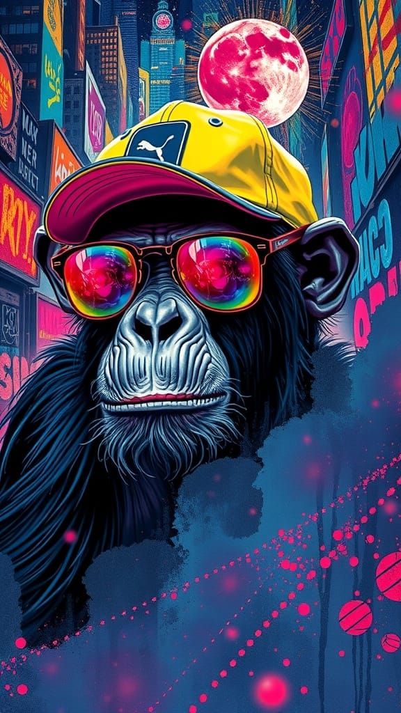 Chimpanzee Rapper in Neon City
