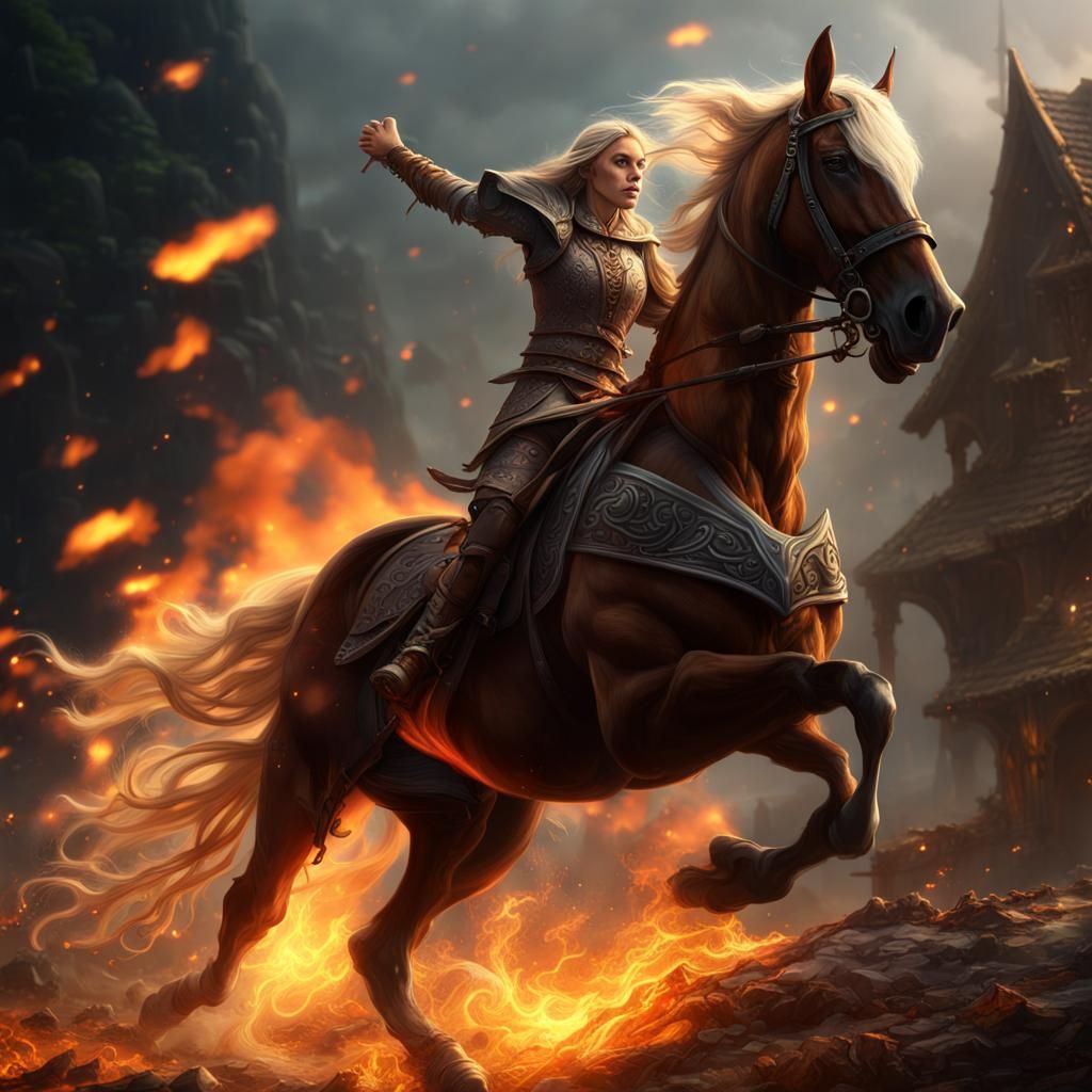 Elf Rider on Horseback in Fantasy Art Style