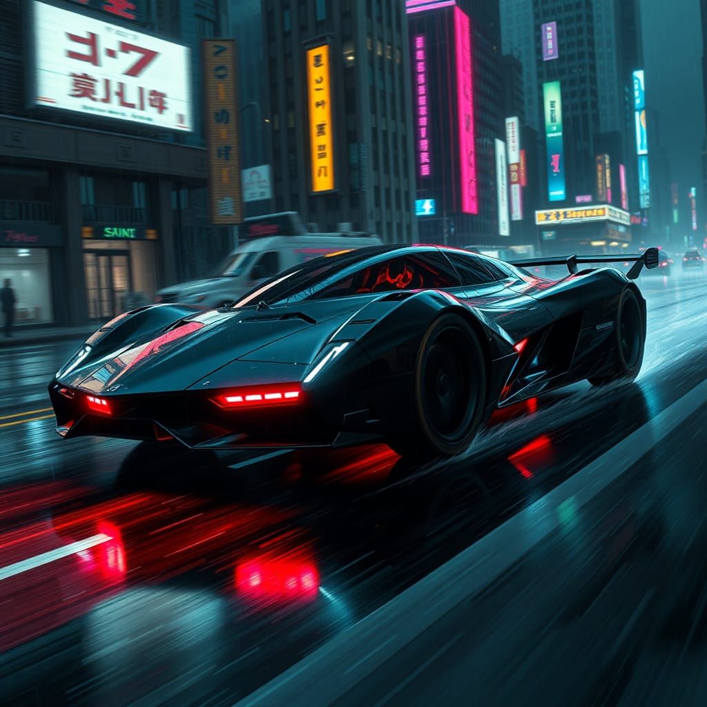 Cyberpunk Hovercar Speeds Through Neon Cityscape