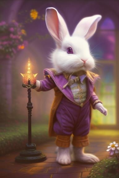 Cute Rabbit Magician in Flower Garden