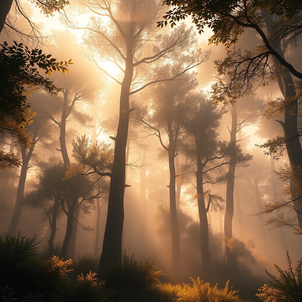 Misty Forest Dawn: Stylized 3D Anime Art