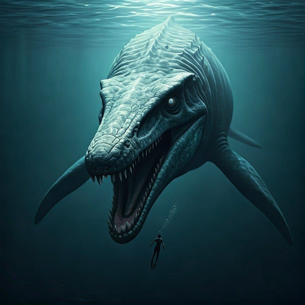 Colossal Prehistoric Mosasaur Menaces Diver in the Bermuda T...
