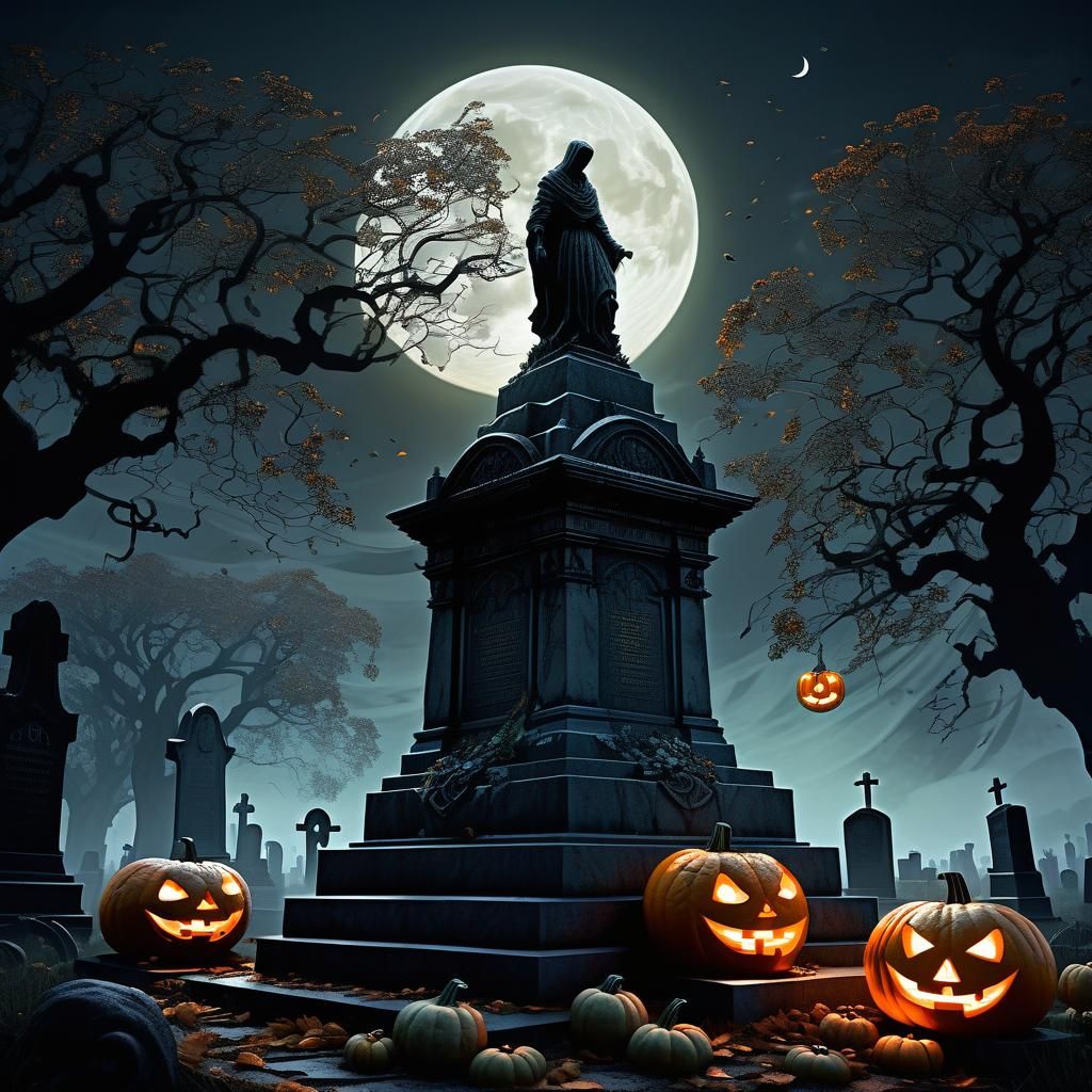 Ethereal Jack-O'-Lantern in Dark Fantasy Graveyard