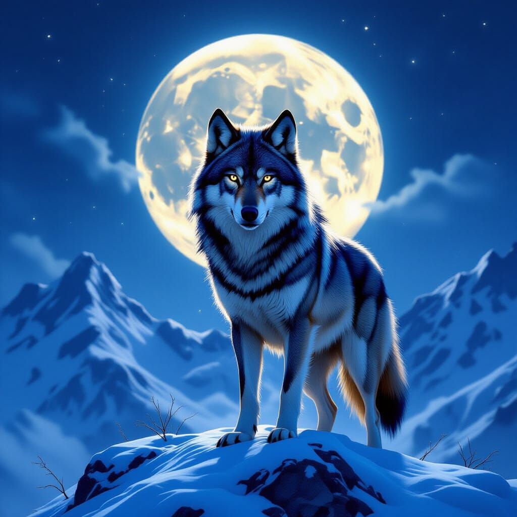 Majestic Wolf Leads Pack Under Full Moon