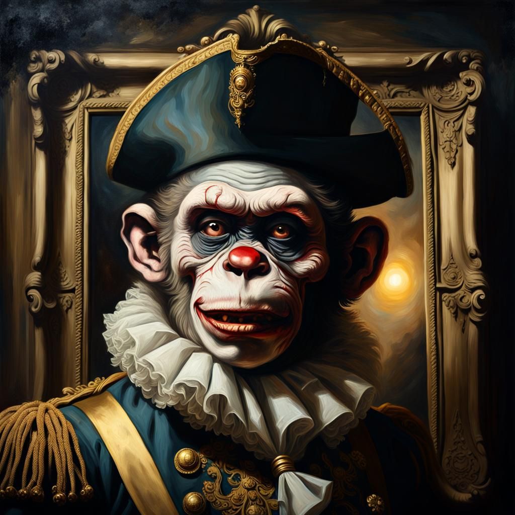 Zombie Monkey Clown as Baroque Oil Painting
