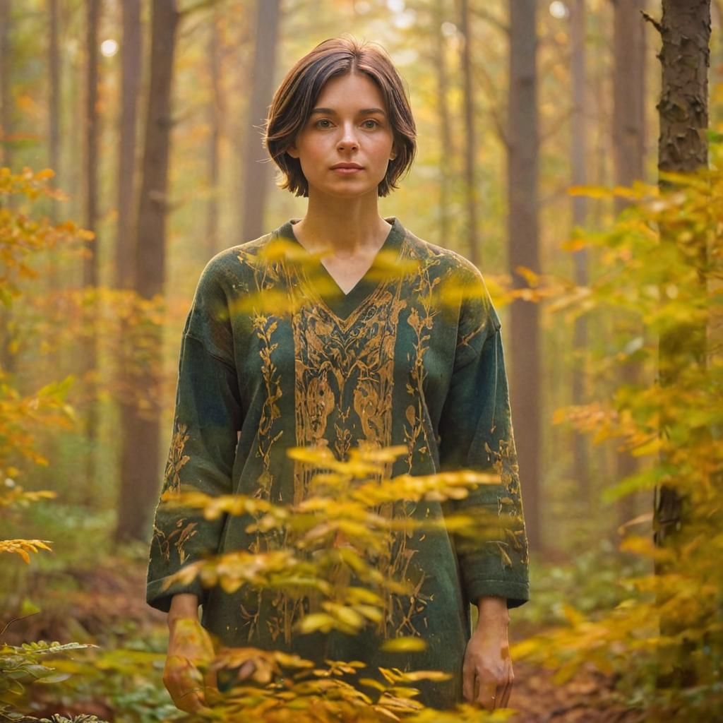 Person in Forest: Vibrant Oil Painting