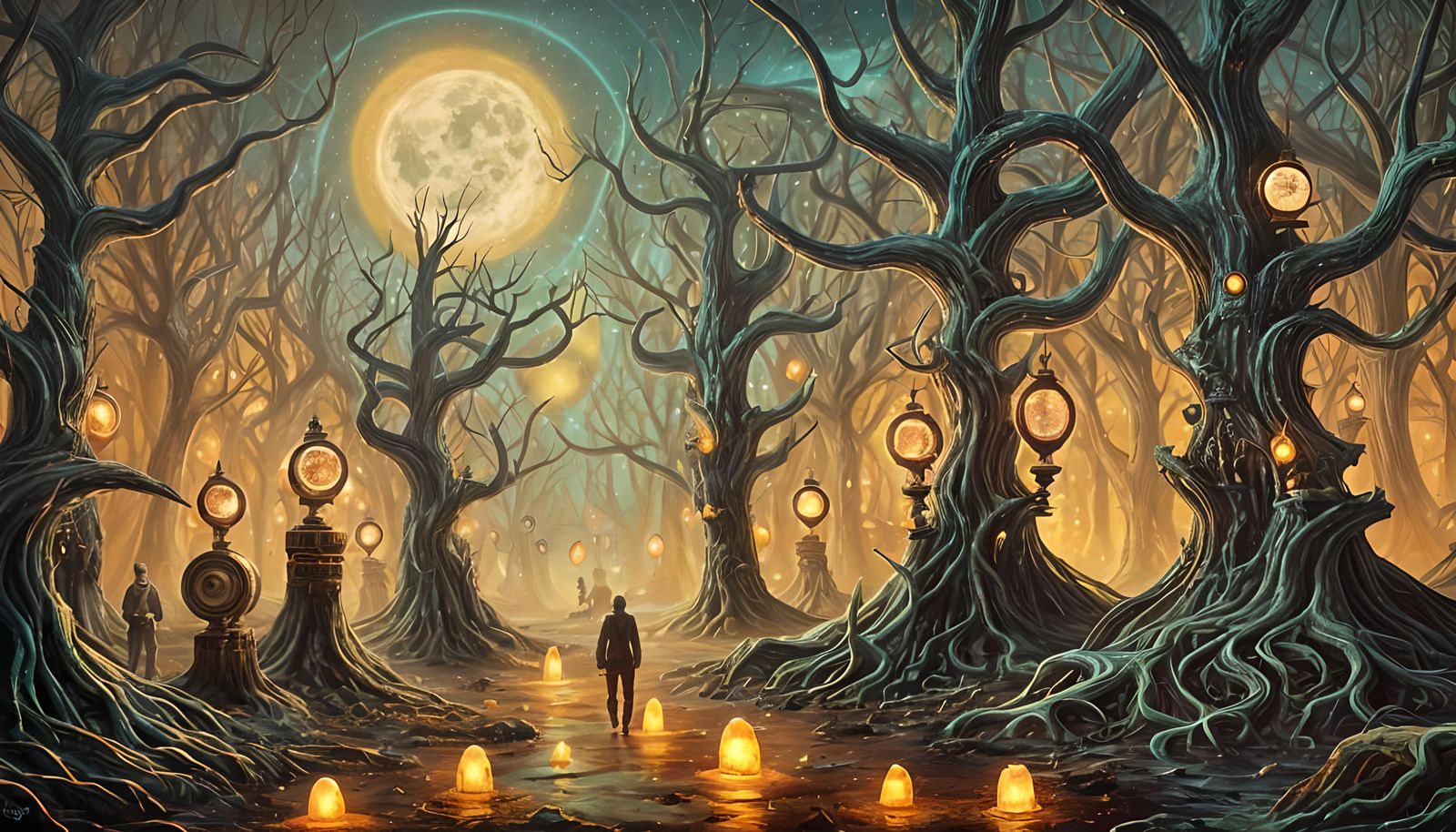 Steampunk Ghosts in Melting Forest, a Surreal Image