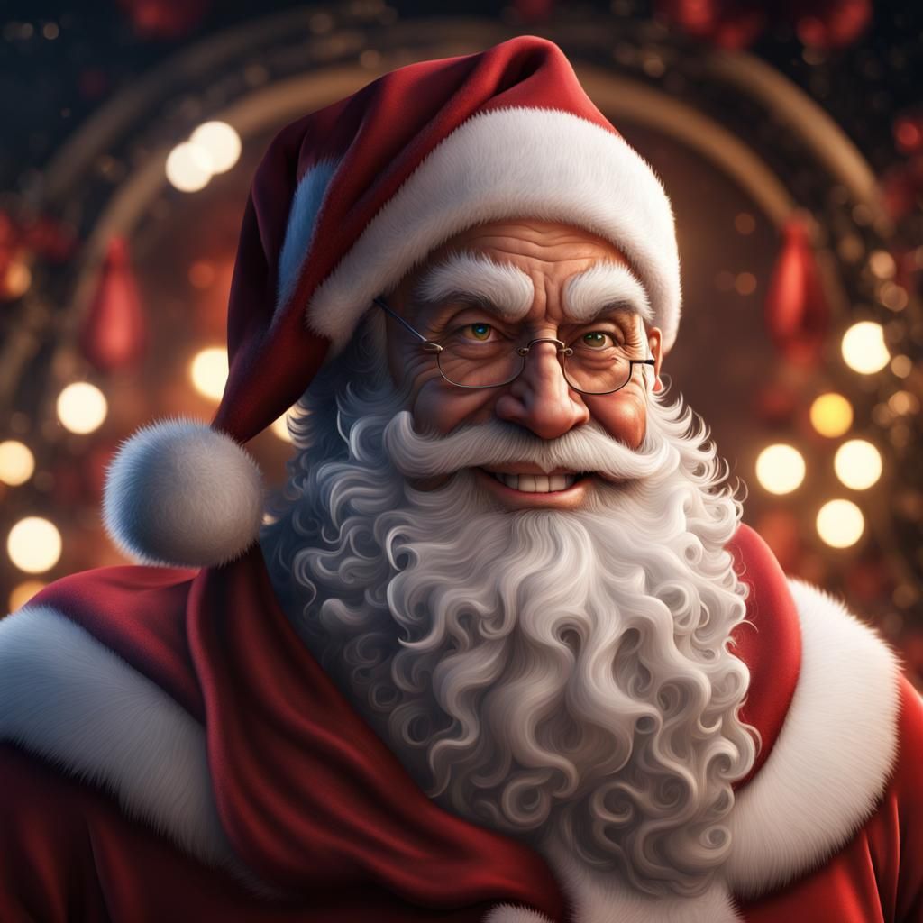 Detailed Portrait of Smiling Santa Claus in Matte Painting S...