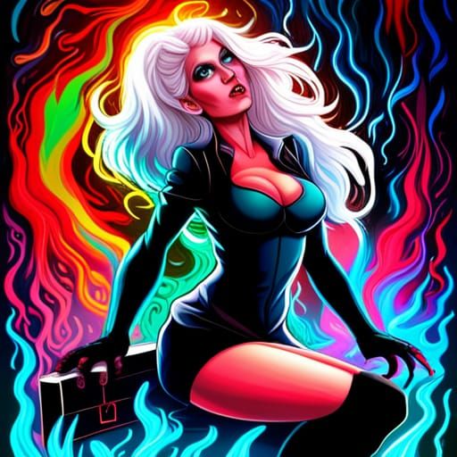 Neon Retro Witch in Graffiti Street Art