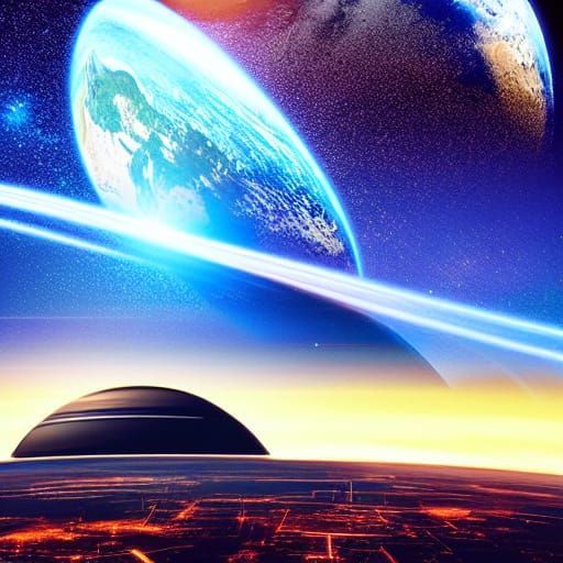 Spaceship Flyby: Sci-Fi Scene in Golden Hour Lighting