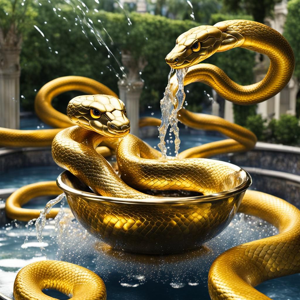 Golden Snakes Sipping Champagne Fountain