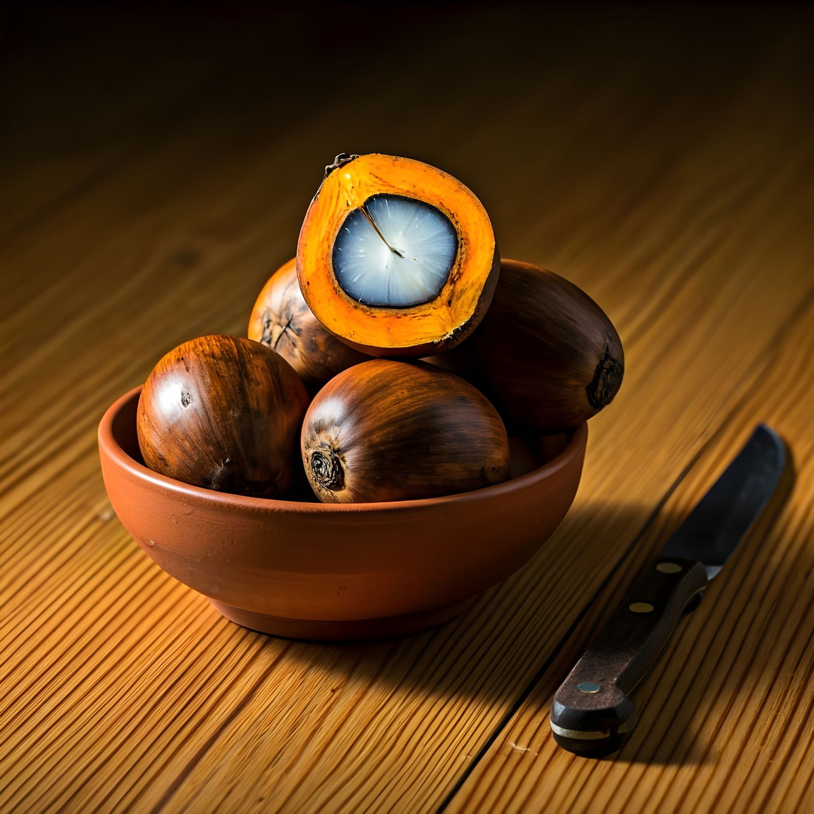 Exotic Palm Fruit Still Life on Wood