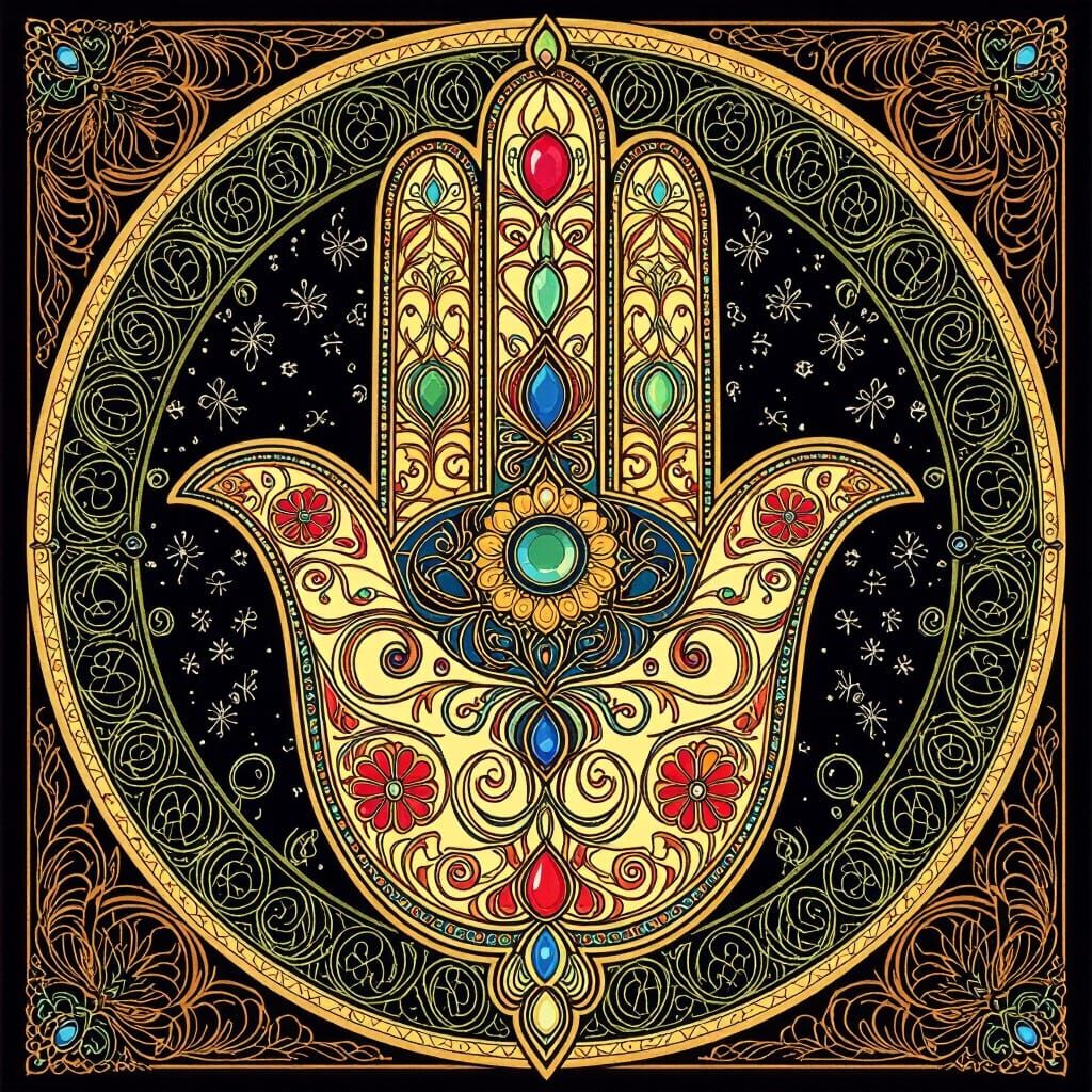 Victorian Style Hamsa with Jewel Tones