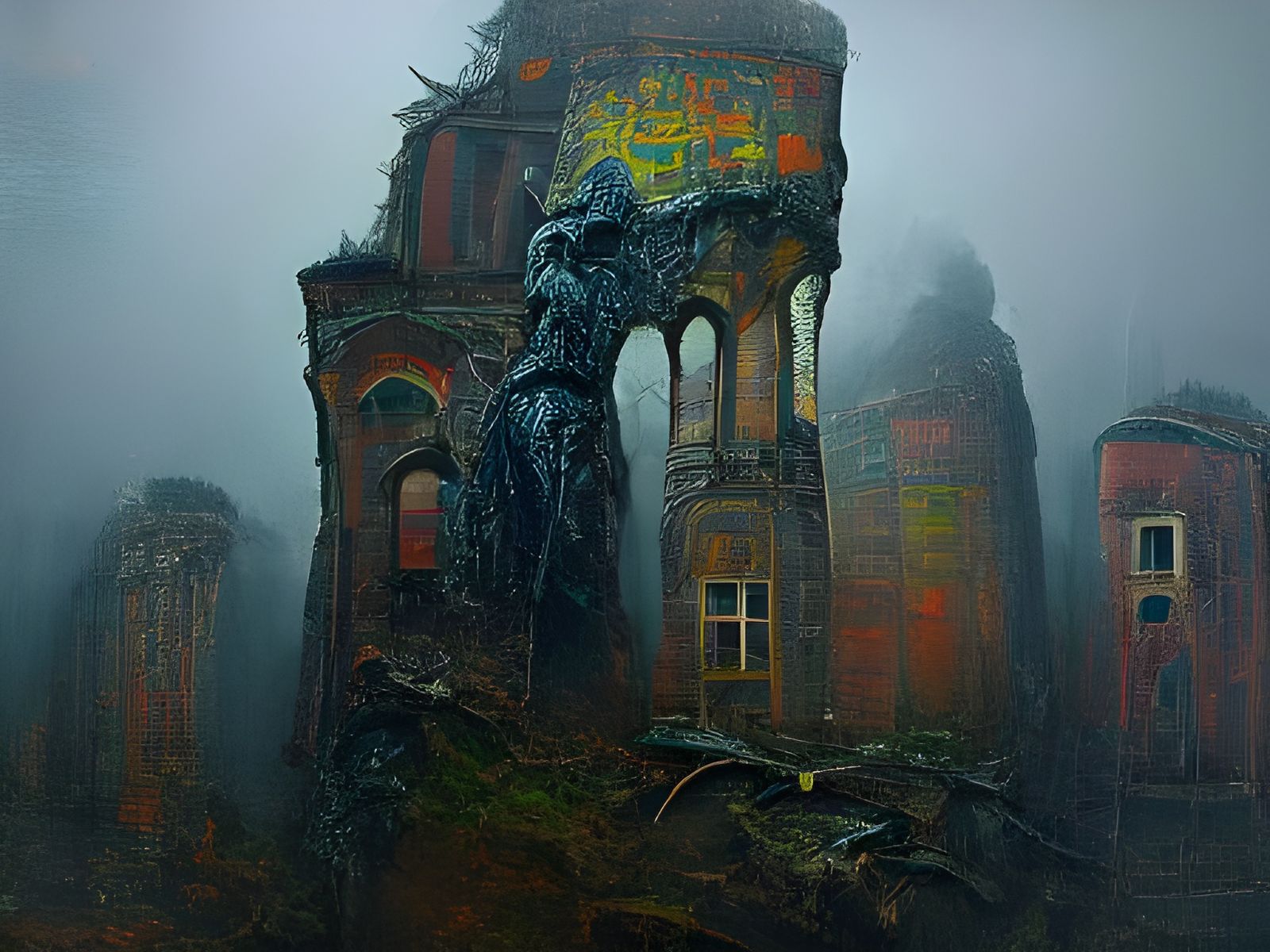 War-Torn Towers in Art Nouveau Style