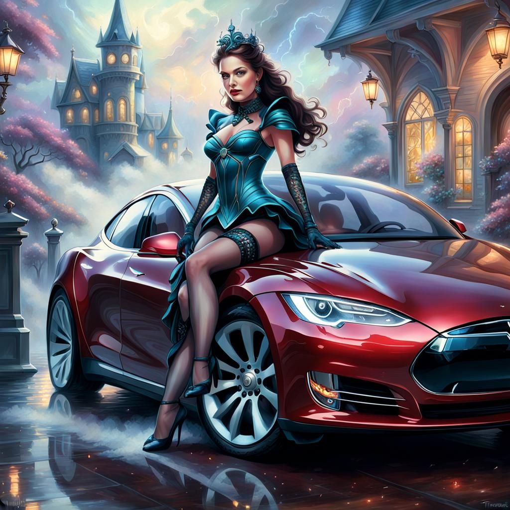 Ethereal Mistress on Tesla in Hyperdetailed Fantasy Style