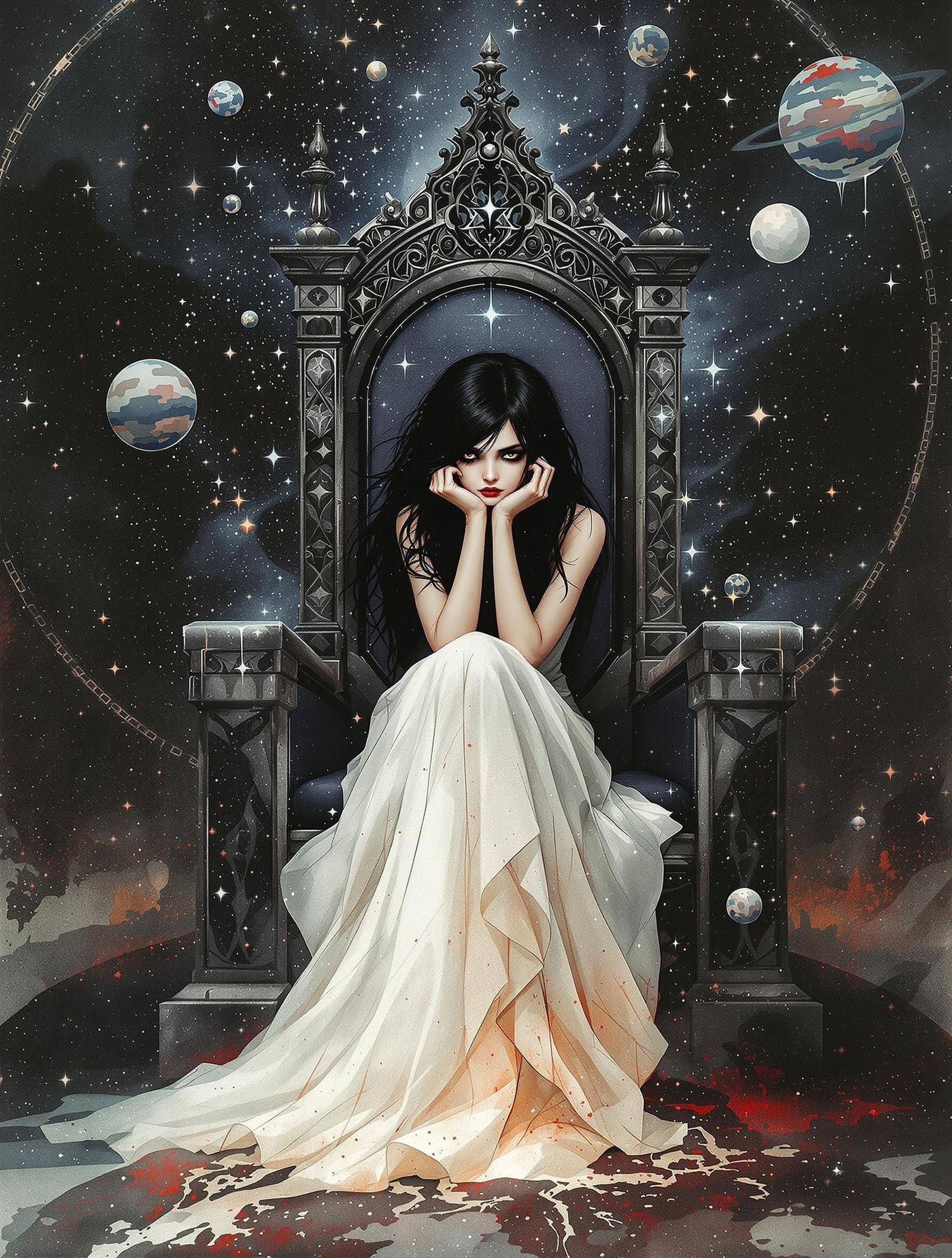 Emo Queen on Gothic Throne Amidst Stardust