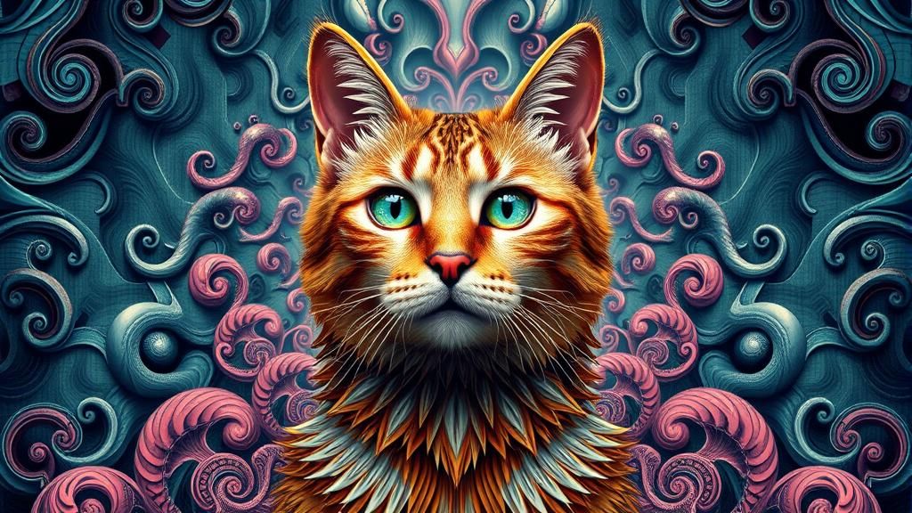 Surreal Symmetrical Cat Portrait in Fantasy Style