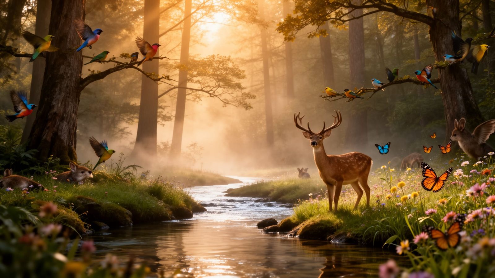 Ultra-Realistic Forest Ecosystem at Sunrise