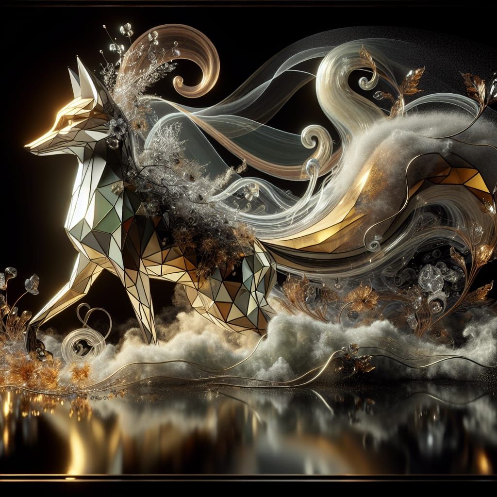 Golden Geometric Fox with Baroque Figure