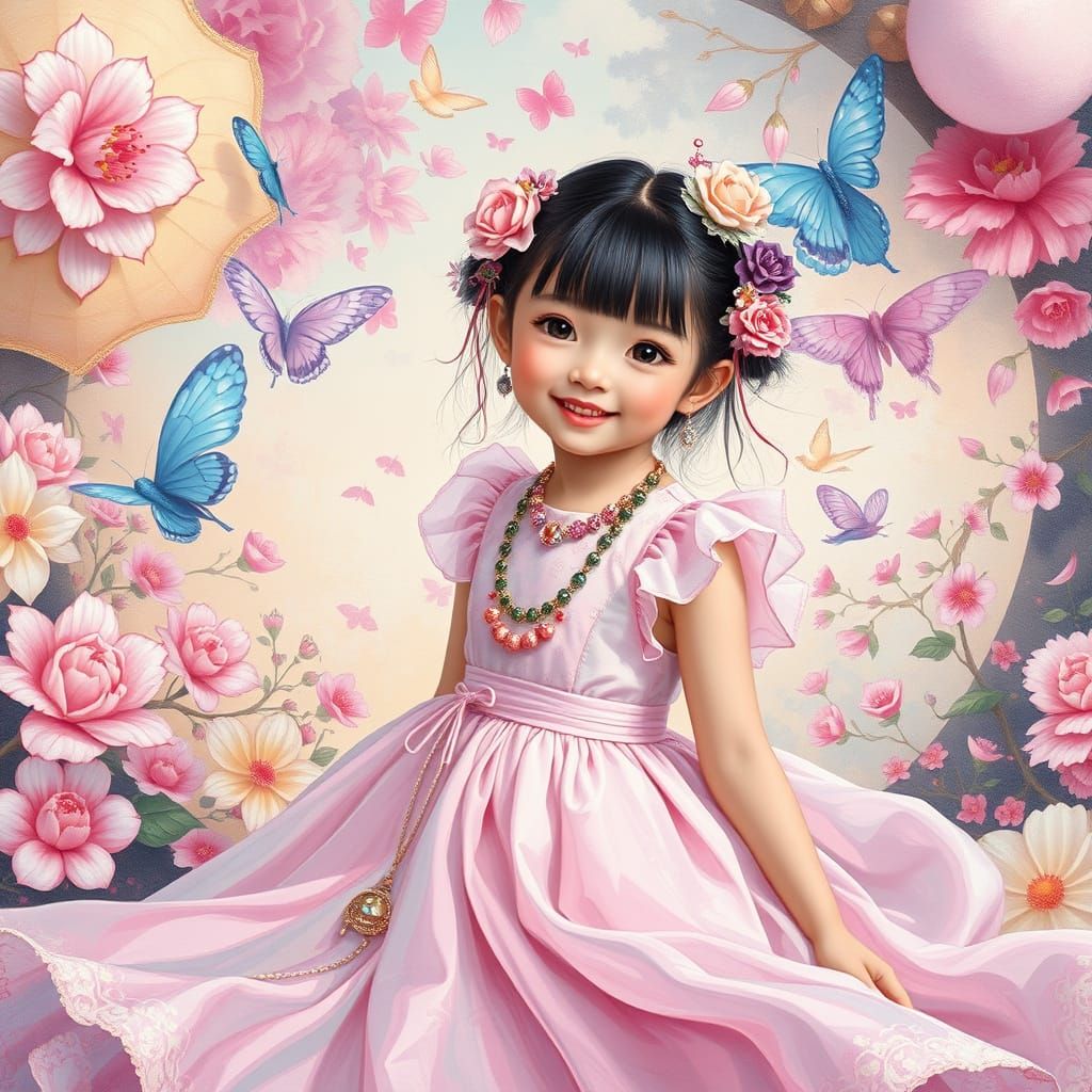 Dreamlike Girl in Pastel Dress, Japanese Aesthetic