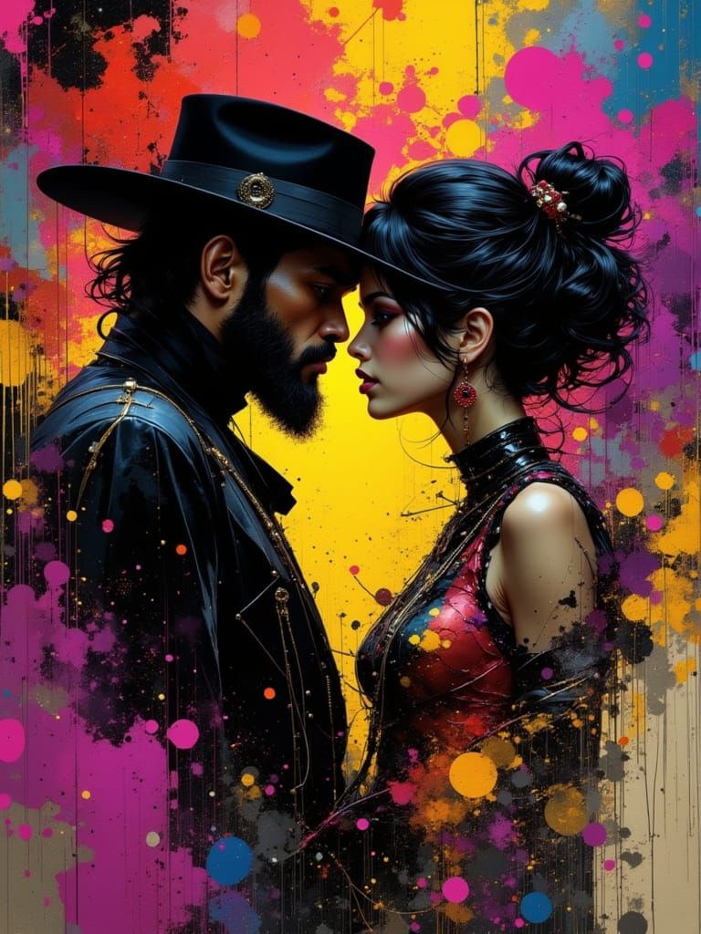 Grizzled Man Meets Vibrant Woman in Hyperrealistic Splash Ar...