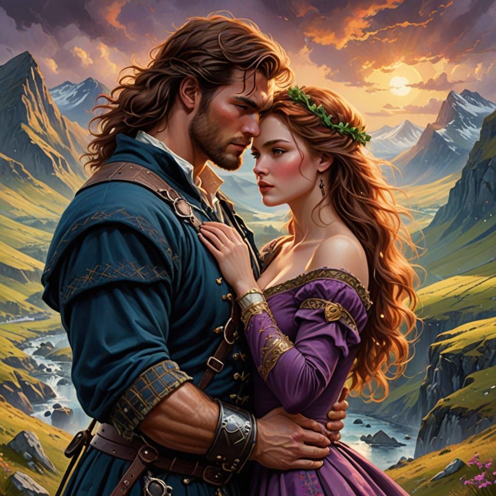 Epic Fantasy Romance Novel Cover Art in Surreal Dreamscape S...