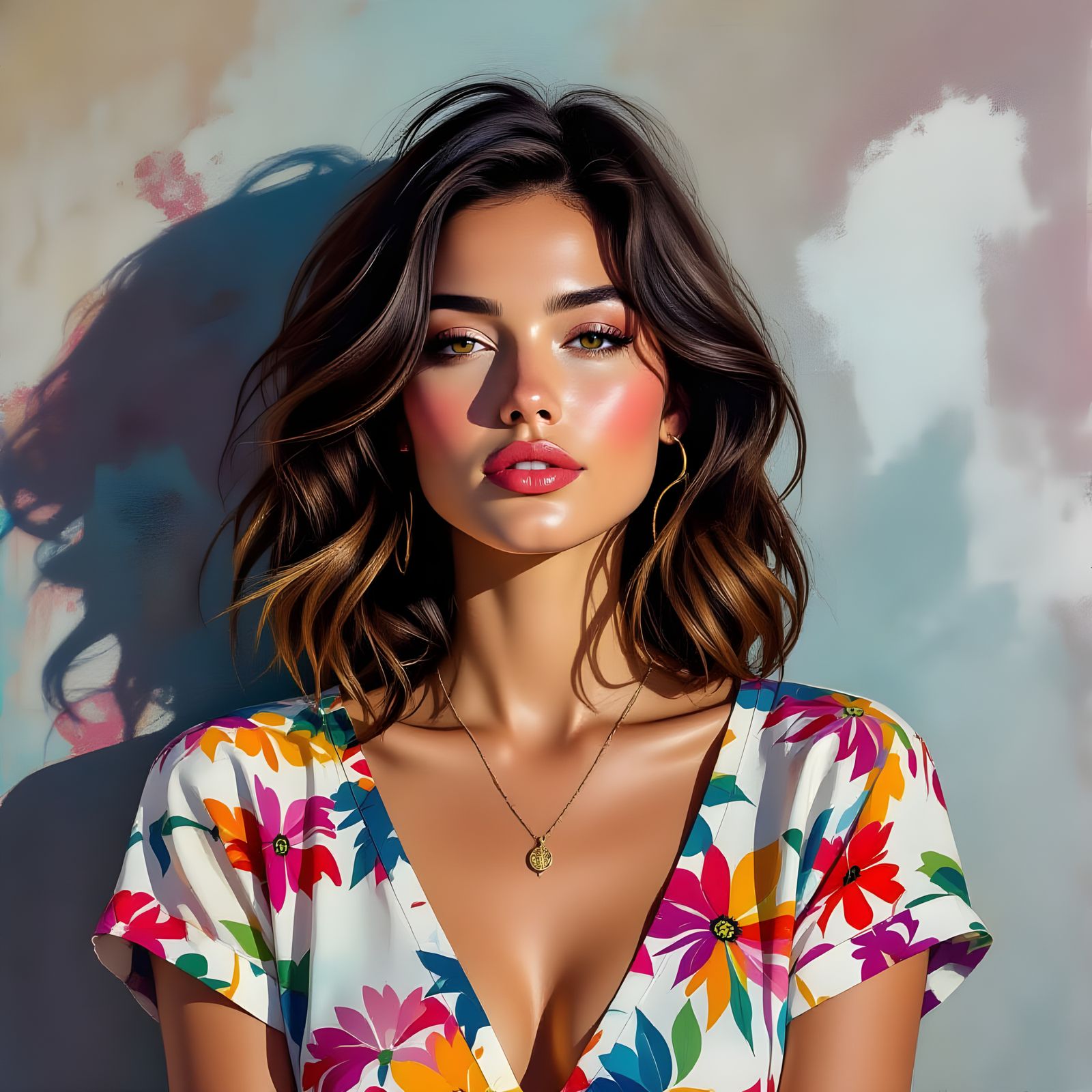 Woman with Bold Patterns and Graffiti Art Background