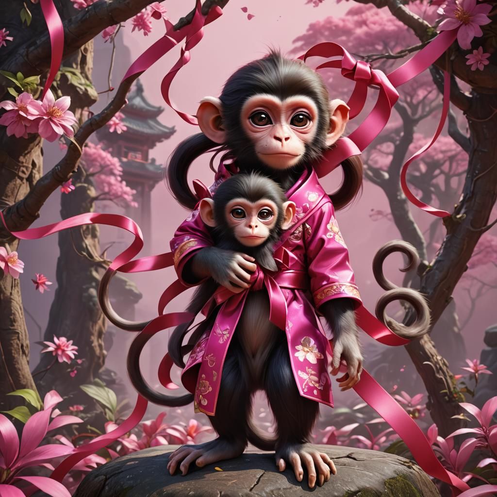 Cute Korean Baby Monkey in Pink Clothes