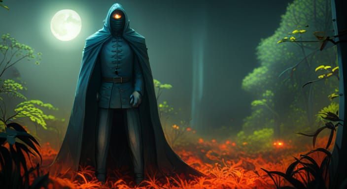 Eerie Forest Portrait with Glowing Eyes