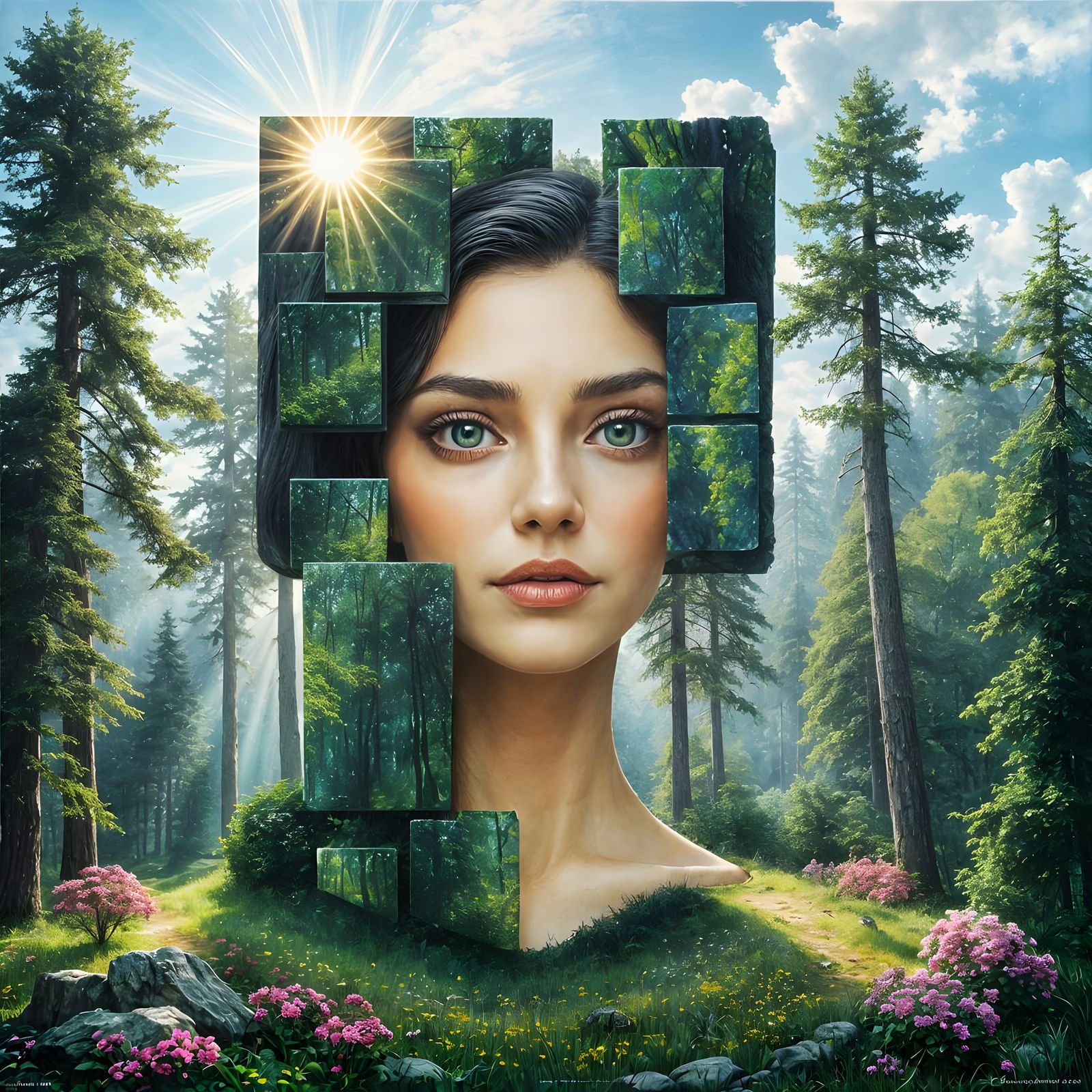 Ethereal Square Landscape with a Majestic Lady in Impression...