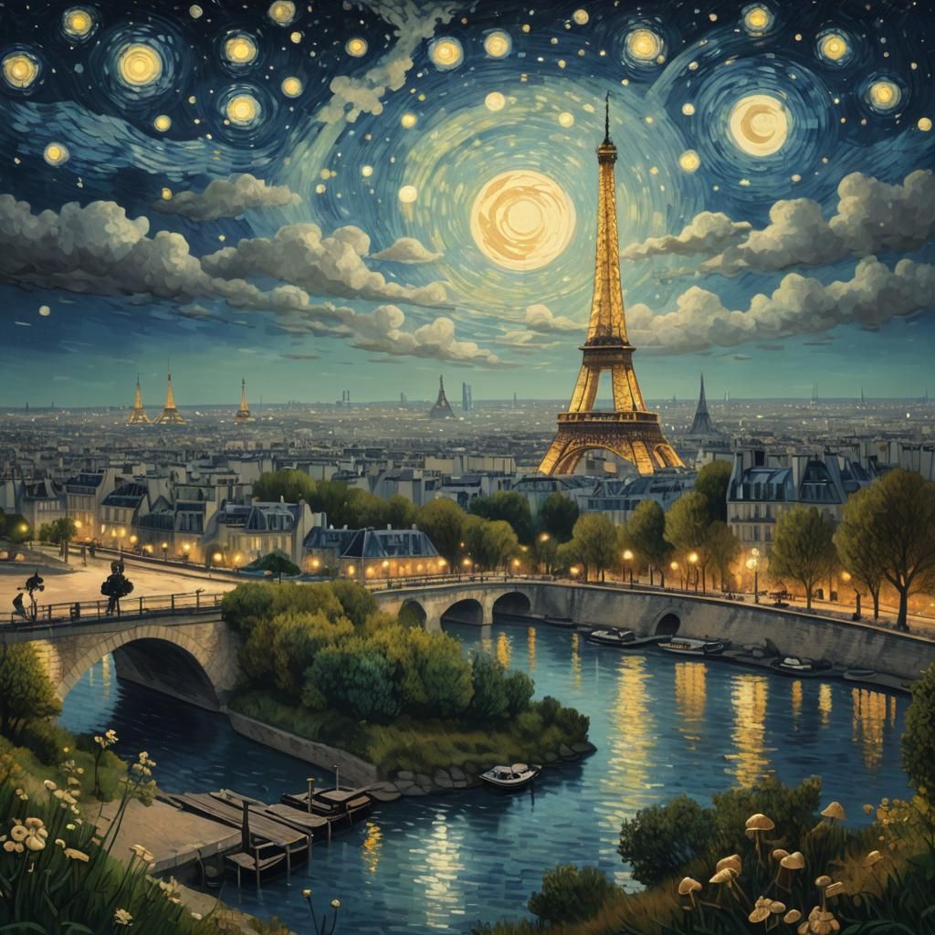 Paris Moonscape in Van Gogh Style