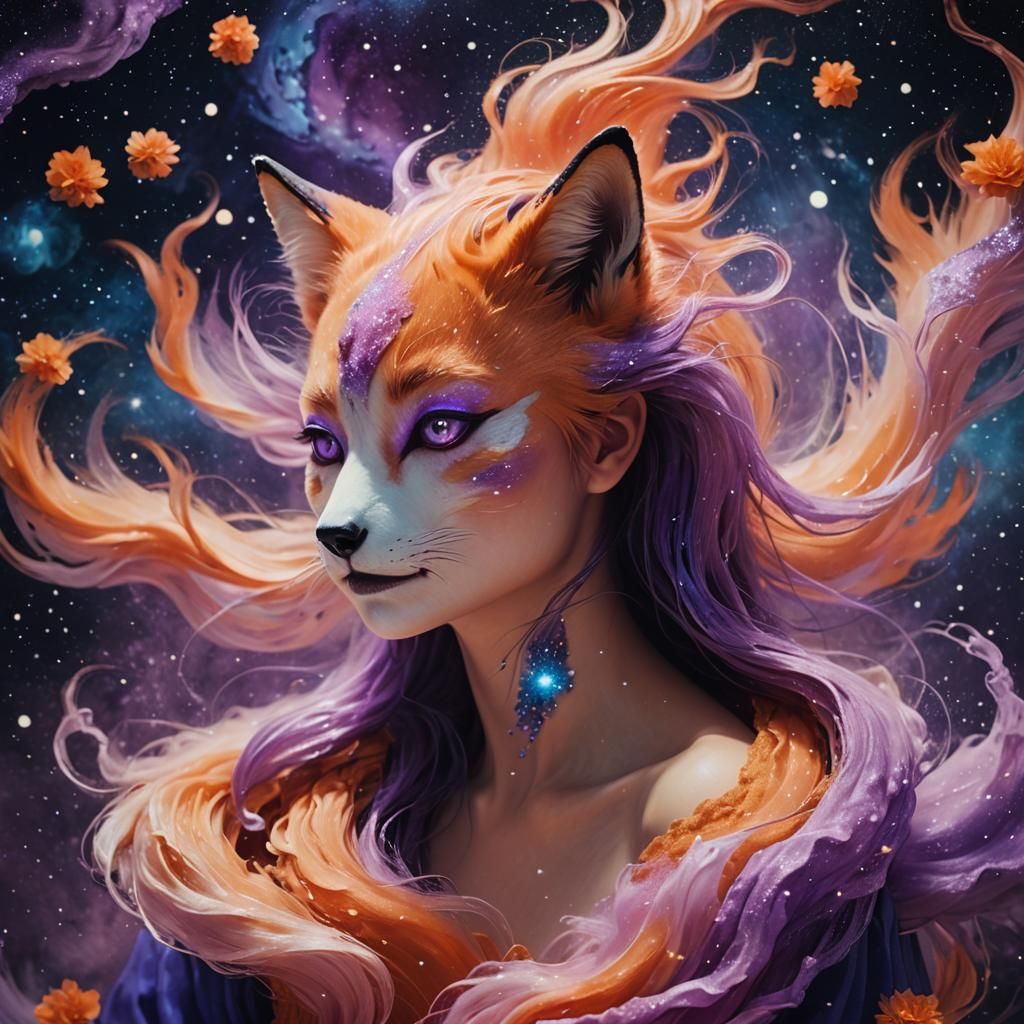 Kitsune Lady in Space: Surrealist Portrait
