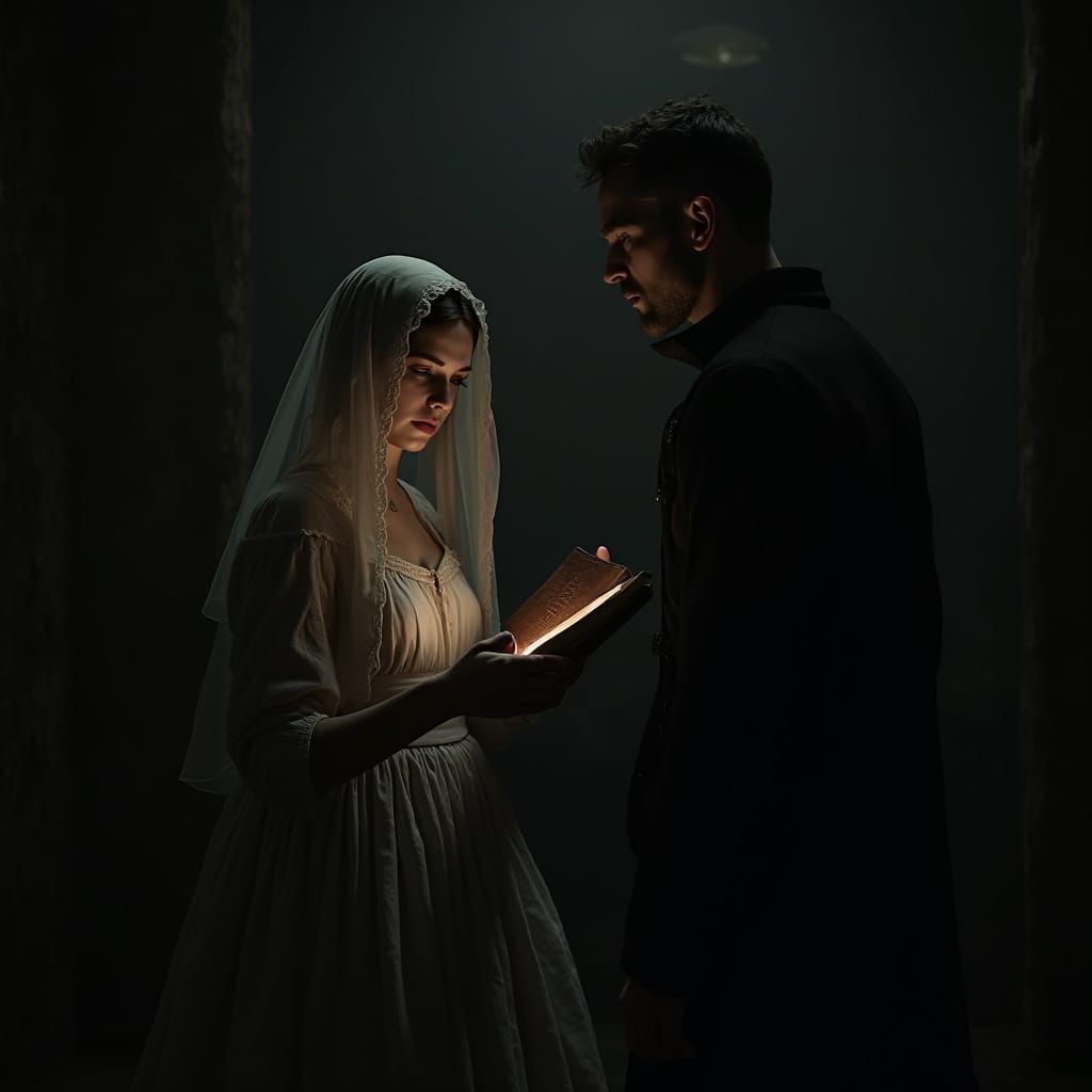 Gothic Portrait: Sonya and Raskolnikov in Dark Elegance