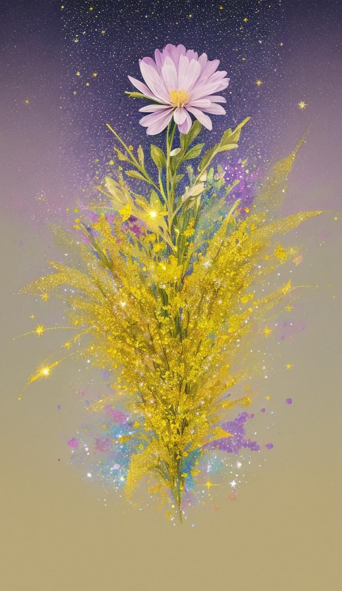 Ethereal Floral Art in Transparent Glitter Style