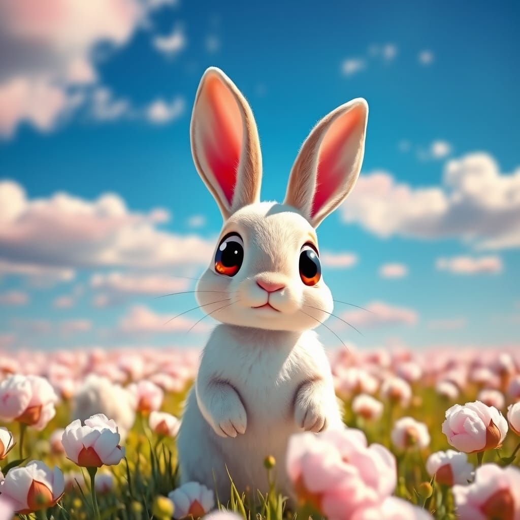 Kawaii Rabbit in Cotton Candy Field