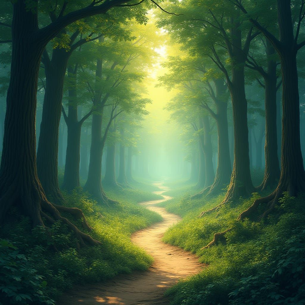 Whimsical Forest Landscape in Vibrant Colors