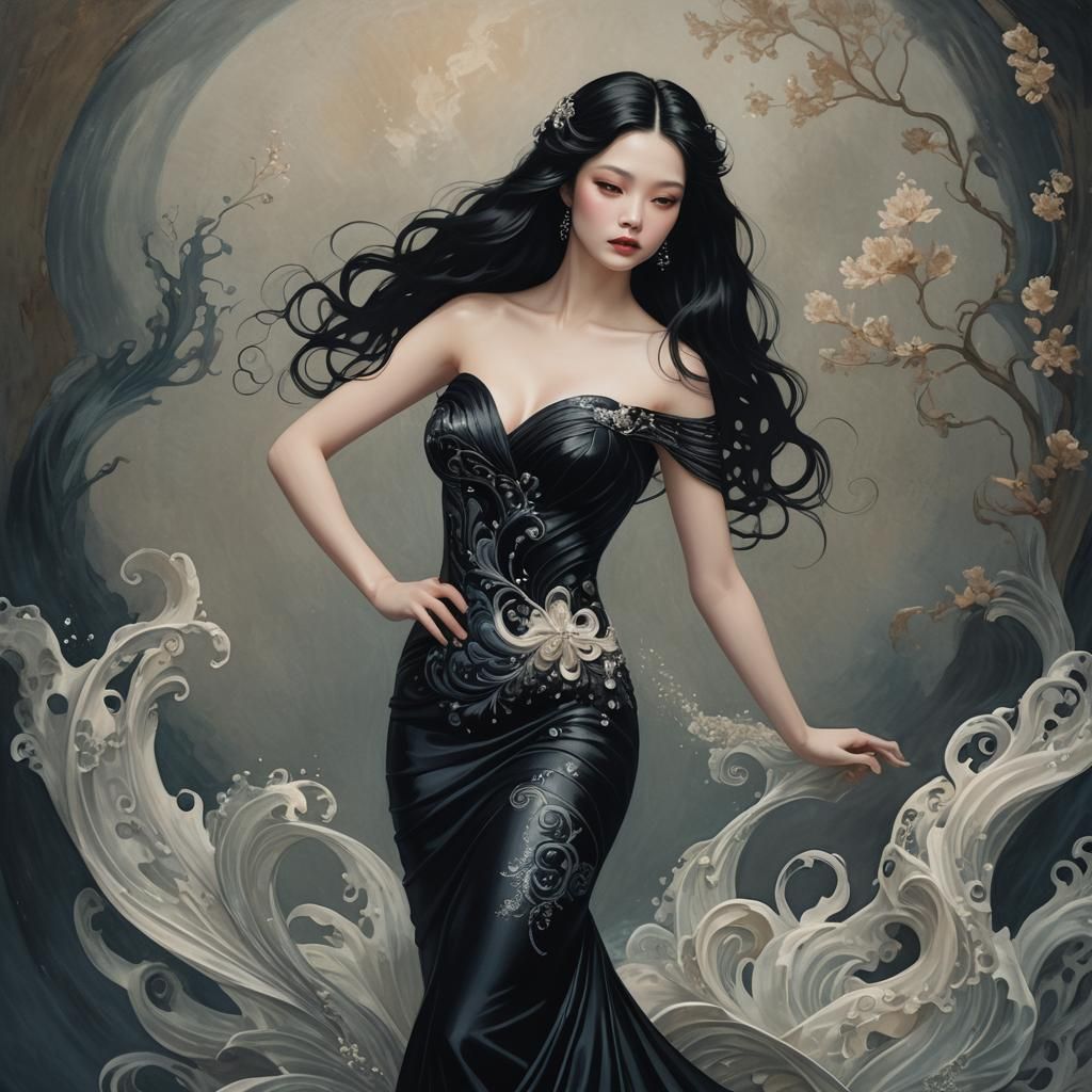 Ethereal Mermaid in Dark Fantasy Art Nouveau Style