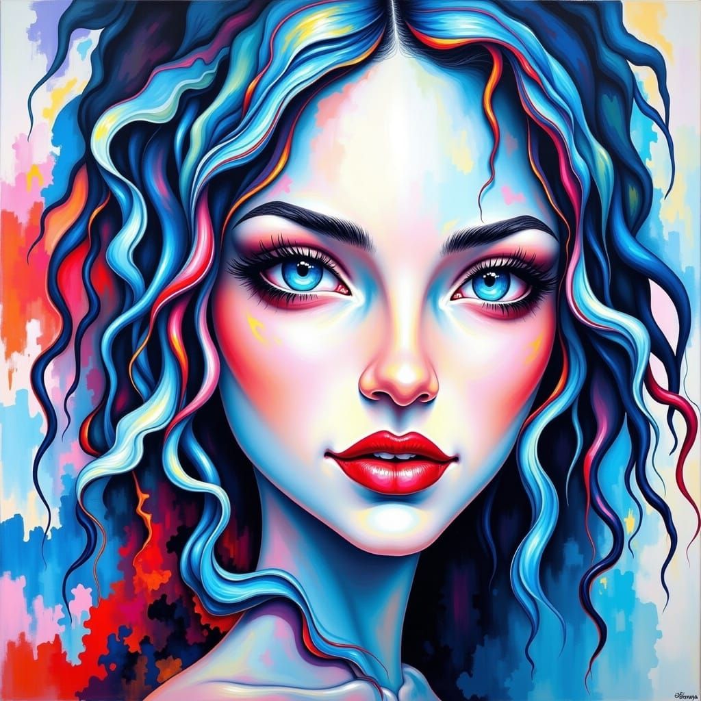 Dreamy Portrait with White and Blue Dreadlocks