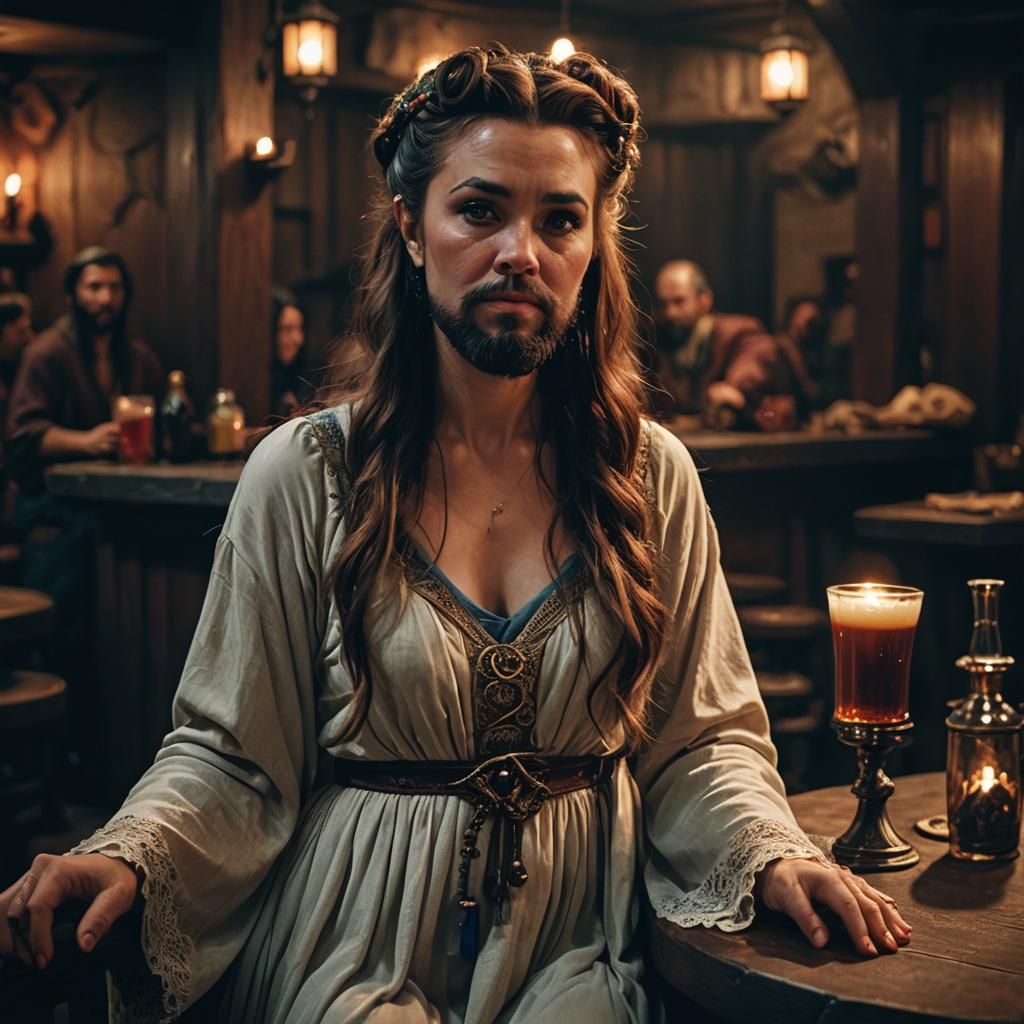 Cinematic Dwarf in Bar with Concubine